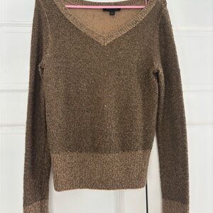 Ann Taylor V-Neck Metallic Brown Sparkle Sweater